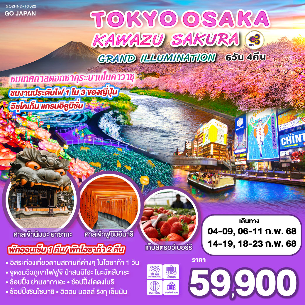 ทัวร์ญี่ปุ่น TOKYO OSAKA KAWAZU SAKURA GRAN ILLUMI - บริษัท อเมซเลเซอร์ จำกัด