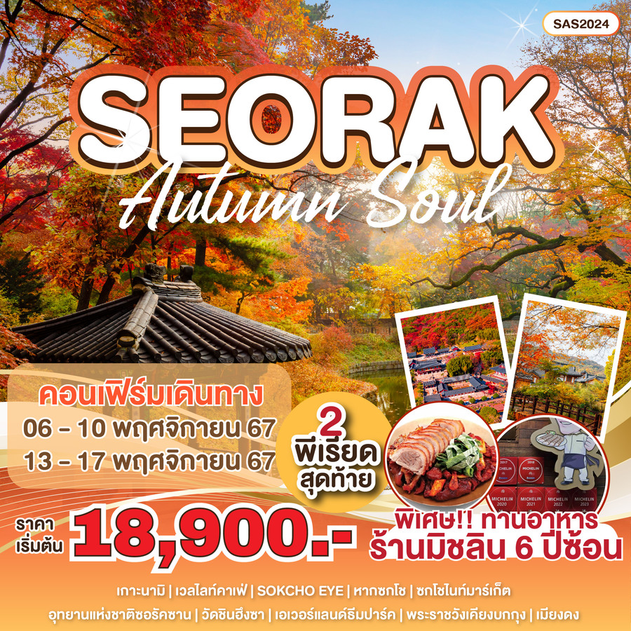 ทัวร์เกาหลี SEORAK AUTUMN SOUL  - แสนสบาย แทรเวล