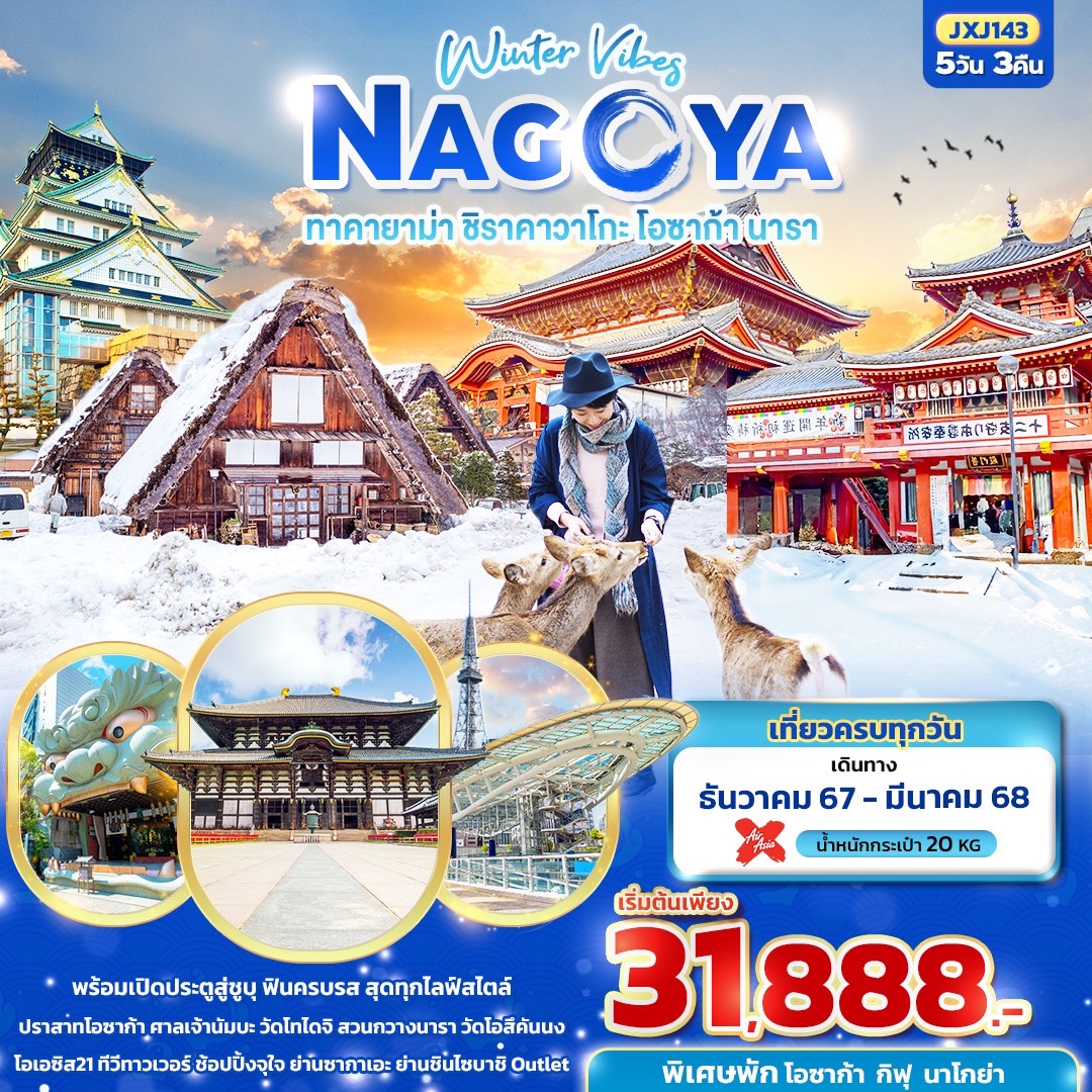 ทัวร์ญี่ปุ่น Winter Vibes NAGOYA  ทาคายาม่า ชิราคาวาโกะ โอซาก้า นารา  - สมาคมเครือข่ายผู้ประกอบการนำเที่ยว