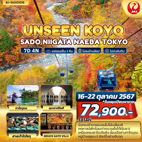 ทัวร์ญี่ปุ่น TOKYO FUJI KAMIKOCHIUNSEEN KOYO SADO NIIGATA NAEBA TOKYO - สมาคมเครือข่ายผู้ประกอบการนำเที่ยว